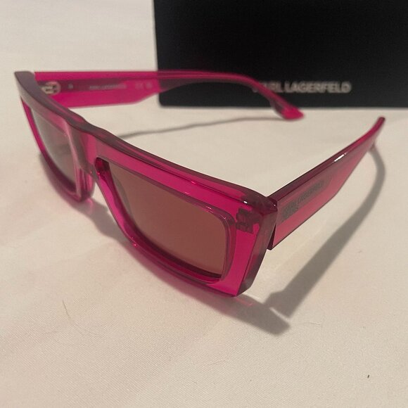 🕶 Karl Lagerfeld Pink Rectangular Sunglasses with Case - Picture 3 of 3